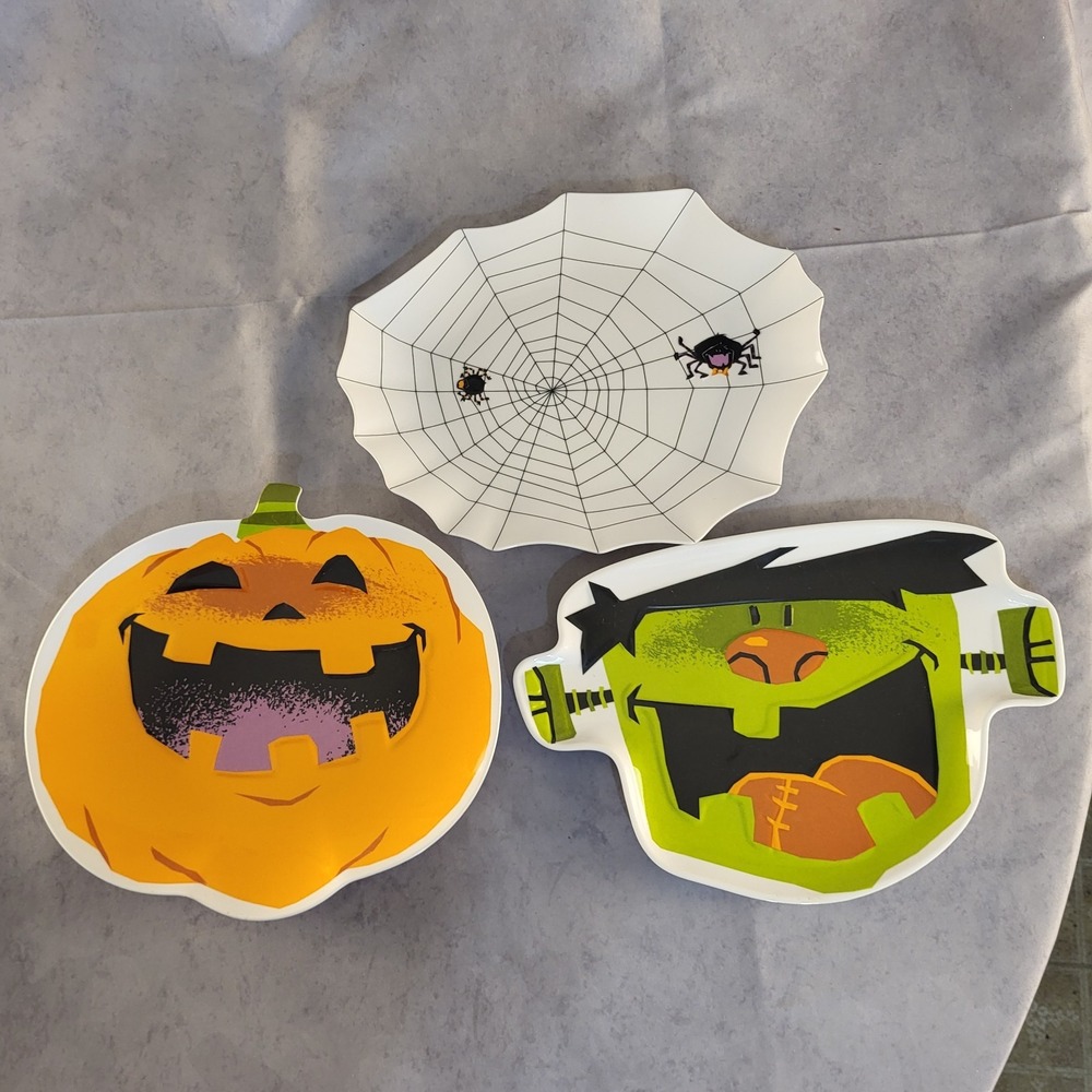 3-Target 2008 Halloween Melamine Kids Plates Cute Frankenstein Pumpkin Spider